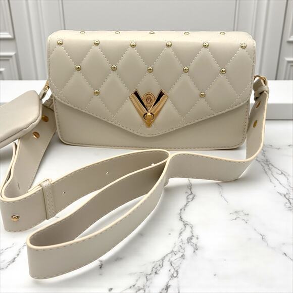 Valentino Orlandi Medium Bone Quilted Studded Crossbody Bag New With Tags - Picture 1 of 9